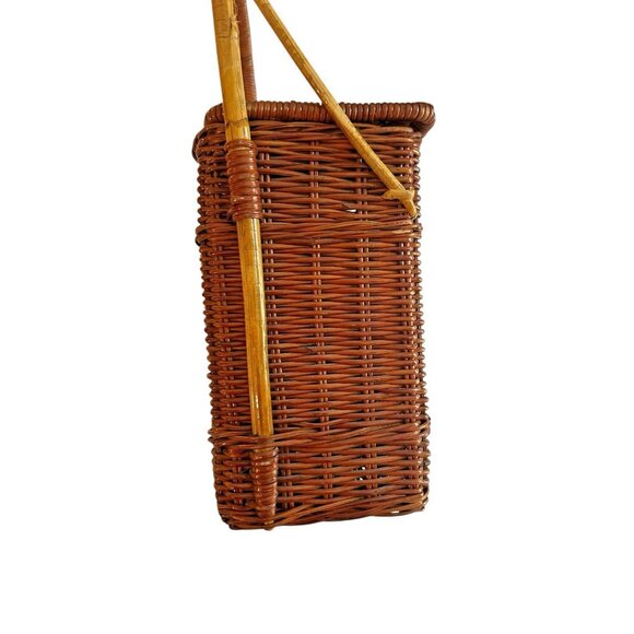 Vintage Coated Wicker Hinged Lidded Basket Stationary Handle Rectangle Storage - Picture 8 of 15